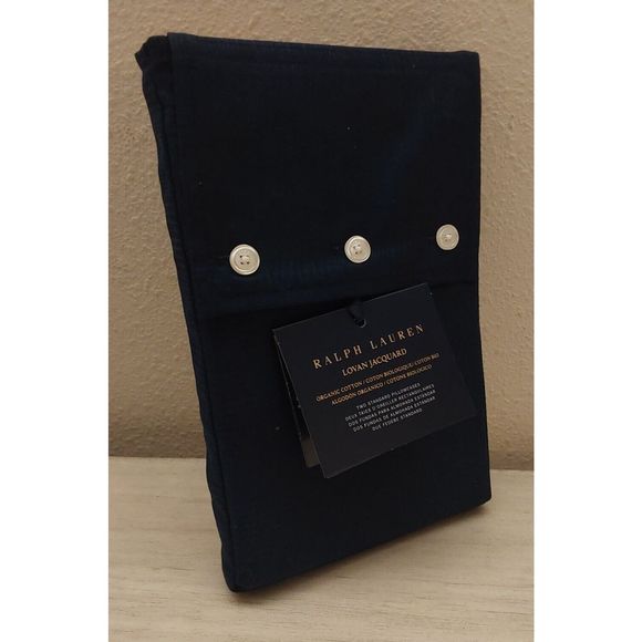 Ralph Lauren LOVAN JACQUARD 100% Organic Cotton 2 Standard Pillowcases Polo Navy - Picture 2 of 7